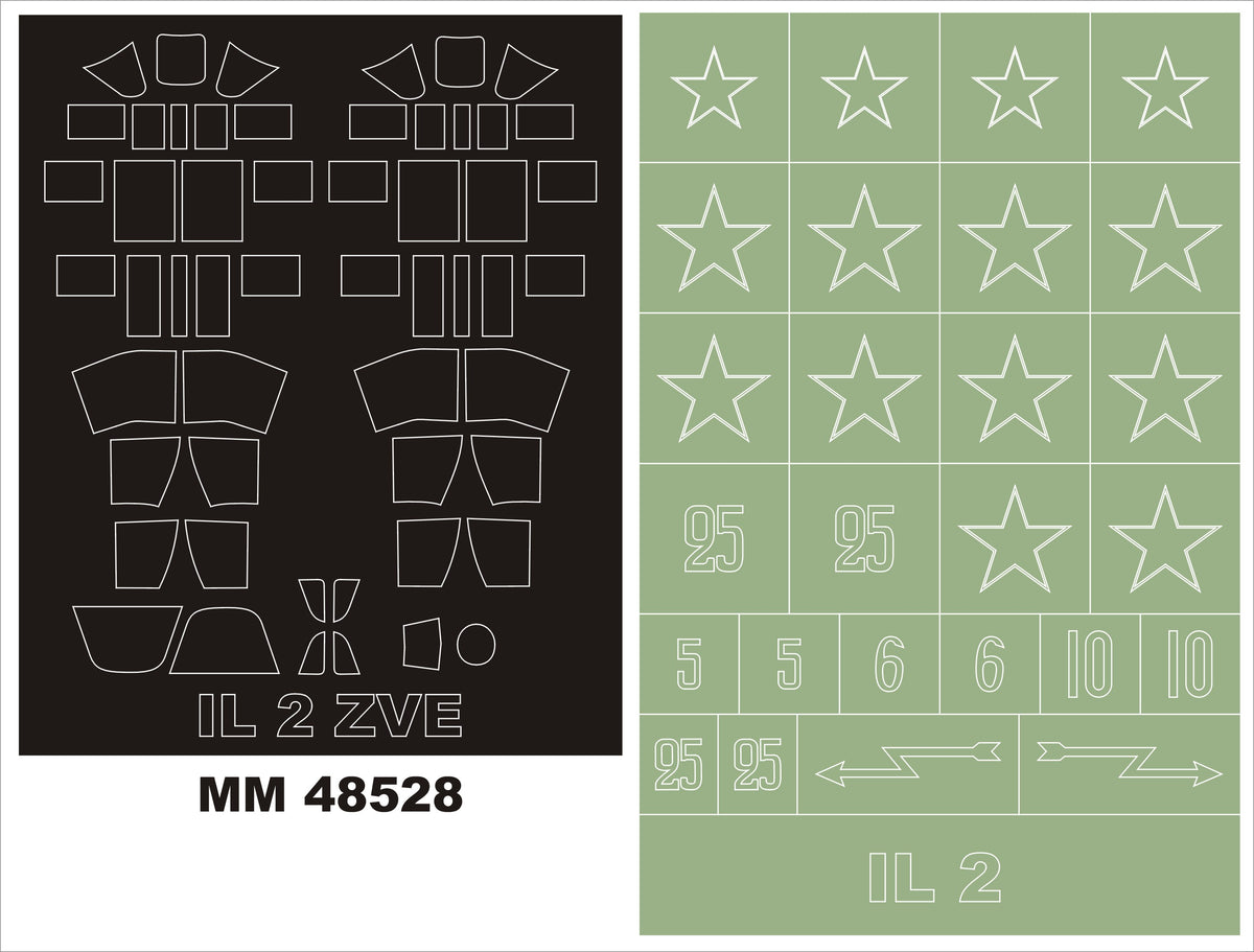 Ilyushin Il-2 Stormovik 2 canopy frame paint mask (inside & outside) + 1 insignia masks (designed to be used with Zvezda kits)