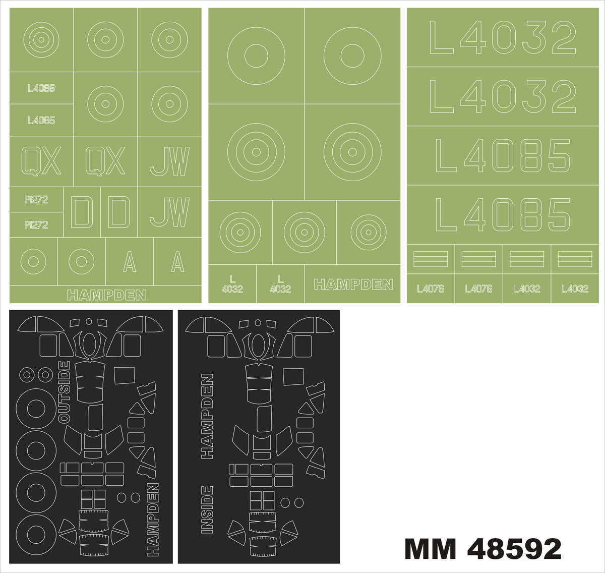 Handley-Page Hampden B.Mk.I (designed to be used with ICM UA UK kits)  2 canopy masks (outside & inside) +3 insignia masks