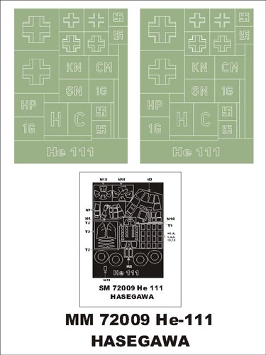 Heinkel He-111 1 canopy frame paint masks (outside only) insignia and markings masks (designed to be used with Hasegawa kits) [He 111H-6 He 111P He 111H-2/H-3 He 111H-16 He 111P He 111H-8 He 111Z He 111Z-2]