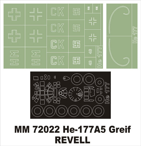 Heinkel He-177 Greif 1 canopy frame paint masks (outside only) insignia and markings masks (designed to be used with Revell kits)