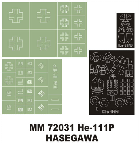 Heinkel He-111P 1 canopy frame paint masks (outside only) + 2 national insignia masks (designed to be used with Hasegawa kits)