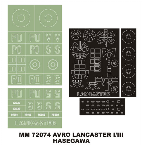 Avro Lancaster B.I/III 1 canopy frame paint masks (outside only) insignia and markings masks (designed to be used with Hasegawa kits)