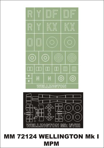 Vickers Wellington Mk.I/Mk.VIII 1 canopy frame paint masks (outside only) + insignia and markings masks (designed to be used with MPM kits)