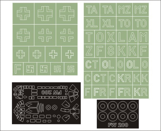 Focke-Wulf Fw-200 Condor 1 canopy frame paint masks (outside only) insignia and markings masks (designed to be used with Revell kits) [Fw-200C-4/Fw-200C-5/Fw-200C-8]