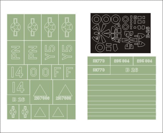 Martin B-26B/B-26C Marauder 1 canopy frame paint masks (outside only) insignia and markings masks (designed to be used with Eduard kits and Hasegawa kits)