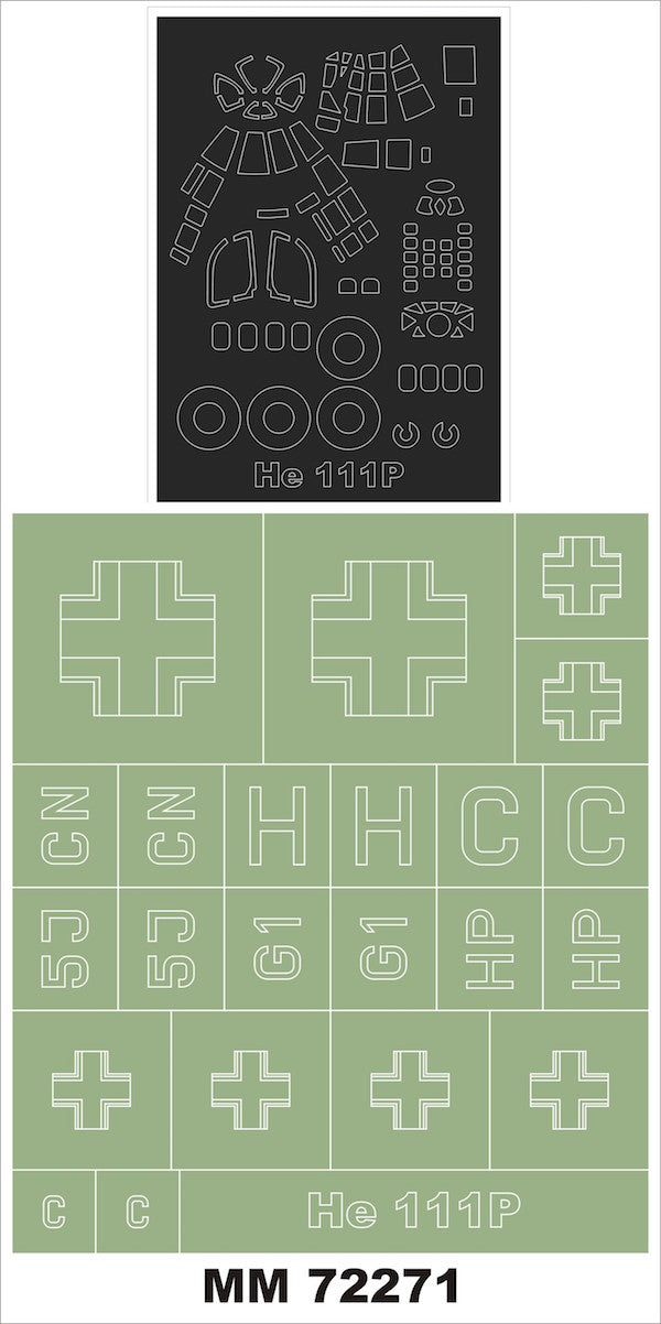 Heinkel He-111P-2 (designed to be used with Airfix kits) A08016 1 canopy frame paint masks (outside canopy frame mask) + insignia and markings masks