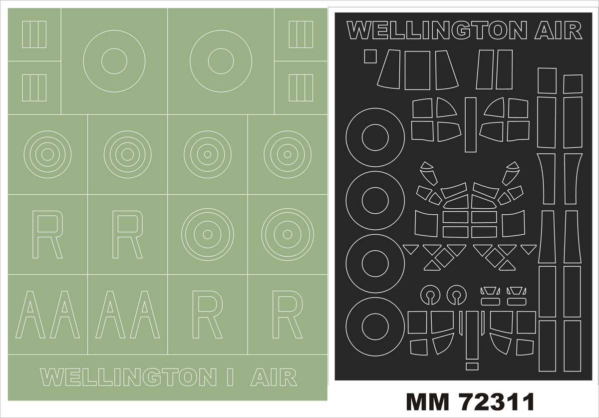 Vickers Wellington Mk.IA/C canopy frame paint mask (outside only) + insignia and markings masks (designed to be used with Airfix kits)