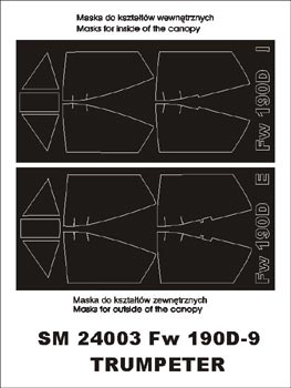 Focke-Wulf Fw-190D-9 canopy frame paint masks (inside and outside) (designed to be used with Trumpeter kits)