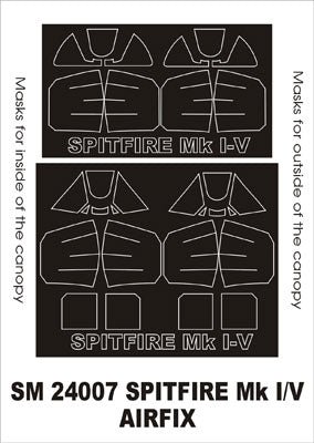 Supermarine Spitfire Mk.I/Mk.V canopy frame paint masks (inside and outside) (designed to be used with Airfix kits)