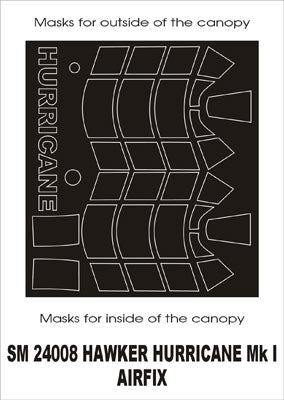 Hawker Hurricane Mk.I canopy frame paint masks (inside and outside) (designed to be used with Airfix kits)