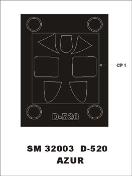 Dewoitine D.520 canopy frame paint mask (outside only) (designed to be used with Azur kits)