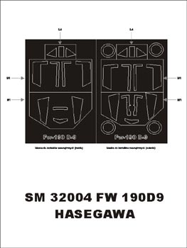 Focke-Wulf Fw-190D-9 canopy frame paint masks (inside and outside) designed to be used with Hasegawa and Hobby 2000 kits)