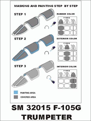 Republic F-105G canopy frame paint masks (inside and outside) (designed to be used with Trumpeter kits)
