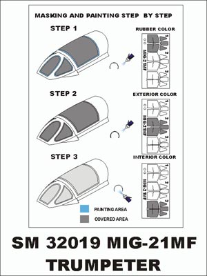 Mikoyan MiG-21MF canopy frame paint masks (inside and outside) (designed to be used with Trumpeter kits)