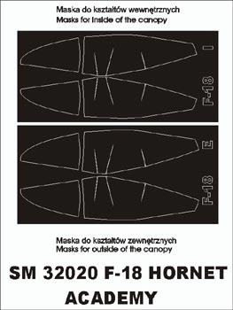 McDonnell-Douglas F/A-18C canopy frame paint masks (inside and outside) (designed to be used with Academy kits)
