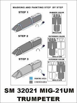 Mikoyan MiG-21UM canopy frame paint masks (inside and outside) (designed to be used with Trumpeter kits)