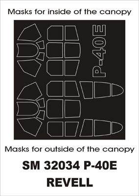 Curtiss P-40E Kittyhawk canopy frame paint masks (inside and outside) (designed to be used with Revell kits)
