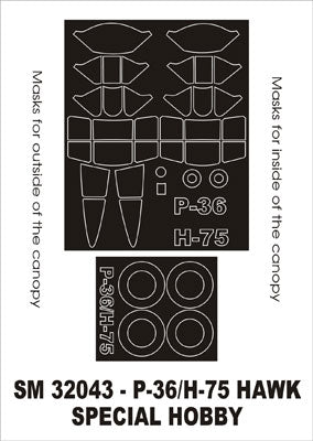 Curtiss P-36A /H-75 canopy frame paint masks (inside and outside) (designed to be used with Special Hobby kits)[H-75A-1 / H-75A-3 Hawk]