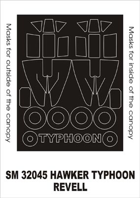 Hawker Typhoon Mk.IB canopy frame paint masks (inside and outside) (designed to be used with Revell kits)