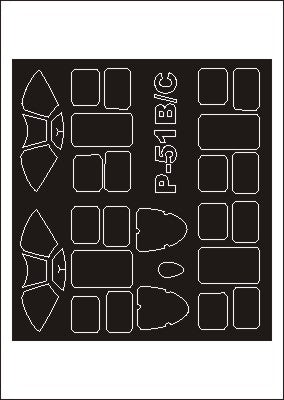 North-American P-51B Mustang canopy frame paint masks (inside and outside) (designed to be used with Trumpeter kits)