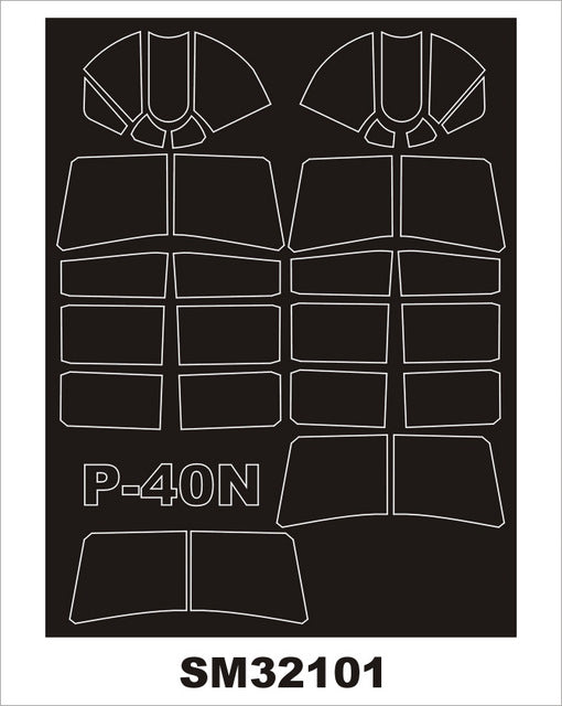 Curtiss P-40N Warhawk canopy frame paint masks (inside and outside) (designed to be used with Hasegawa kits)