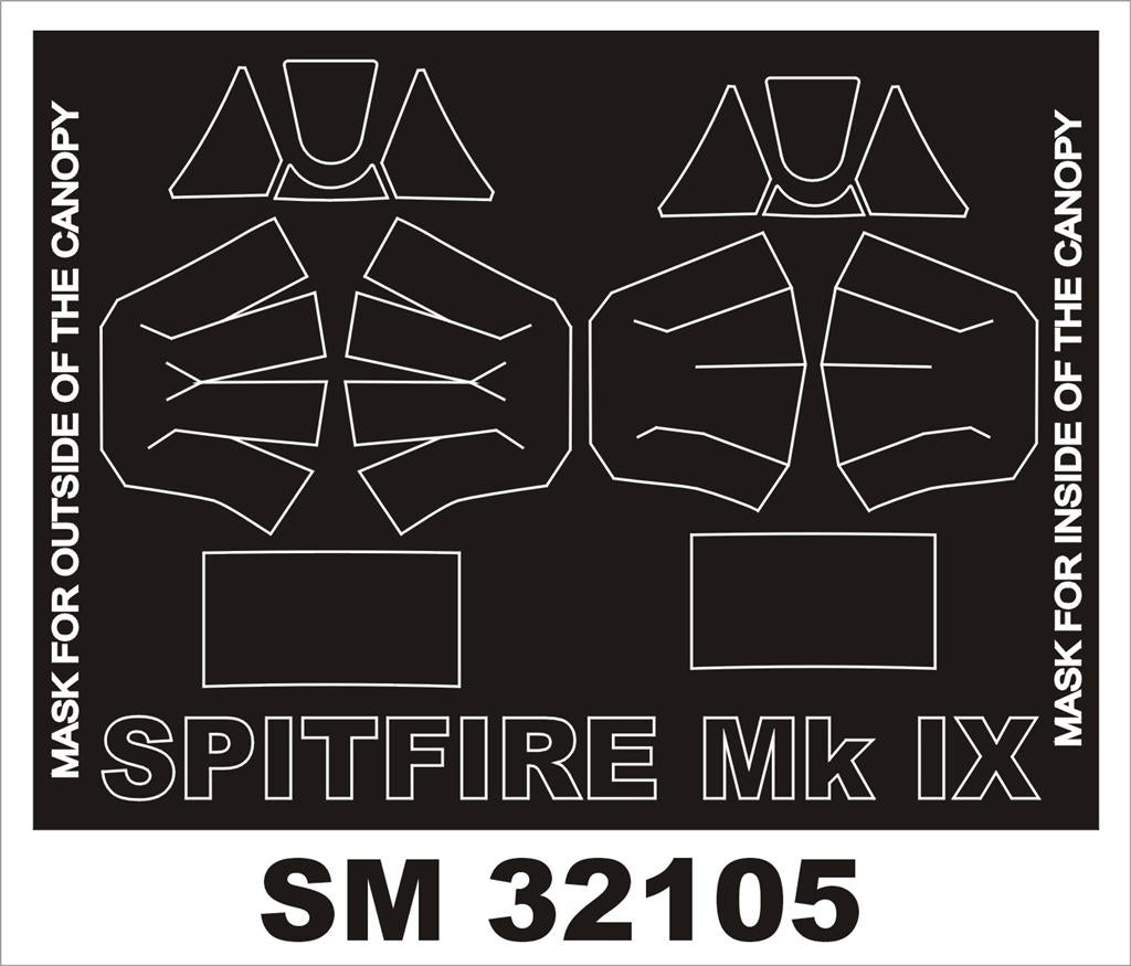 Supermarine Spitfire Mk.IX canopy frame paint masks (inside and outside) (designed to be used with Tamiya kits)
