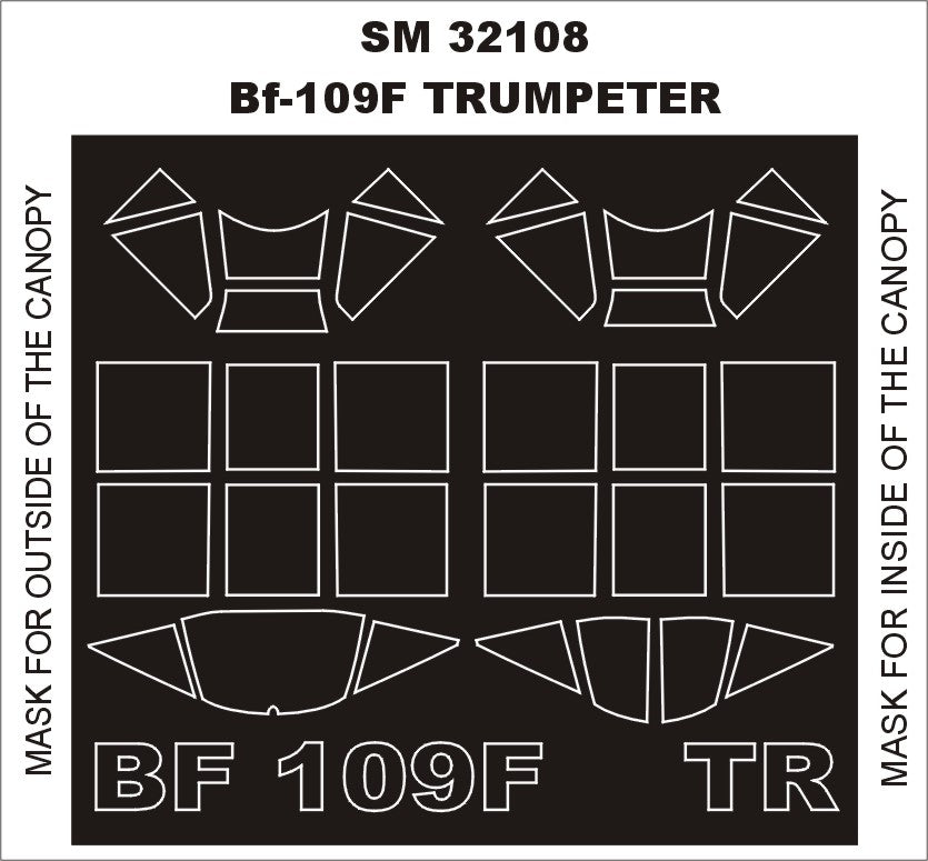 Messerschmitt Bf-109F canopy frame paint masks (inside and outside) (designed to be used with Trumpeter kits)