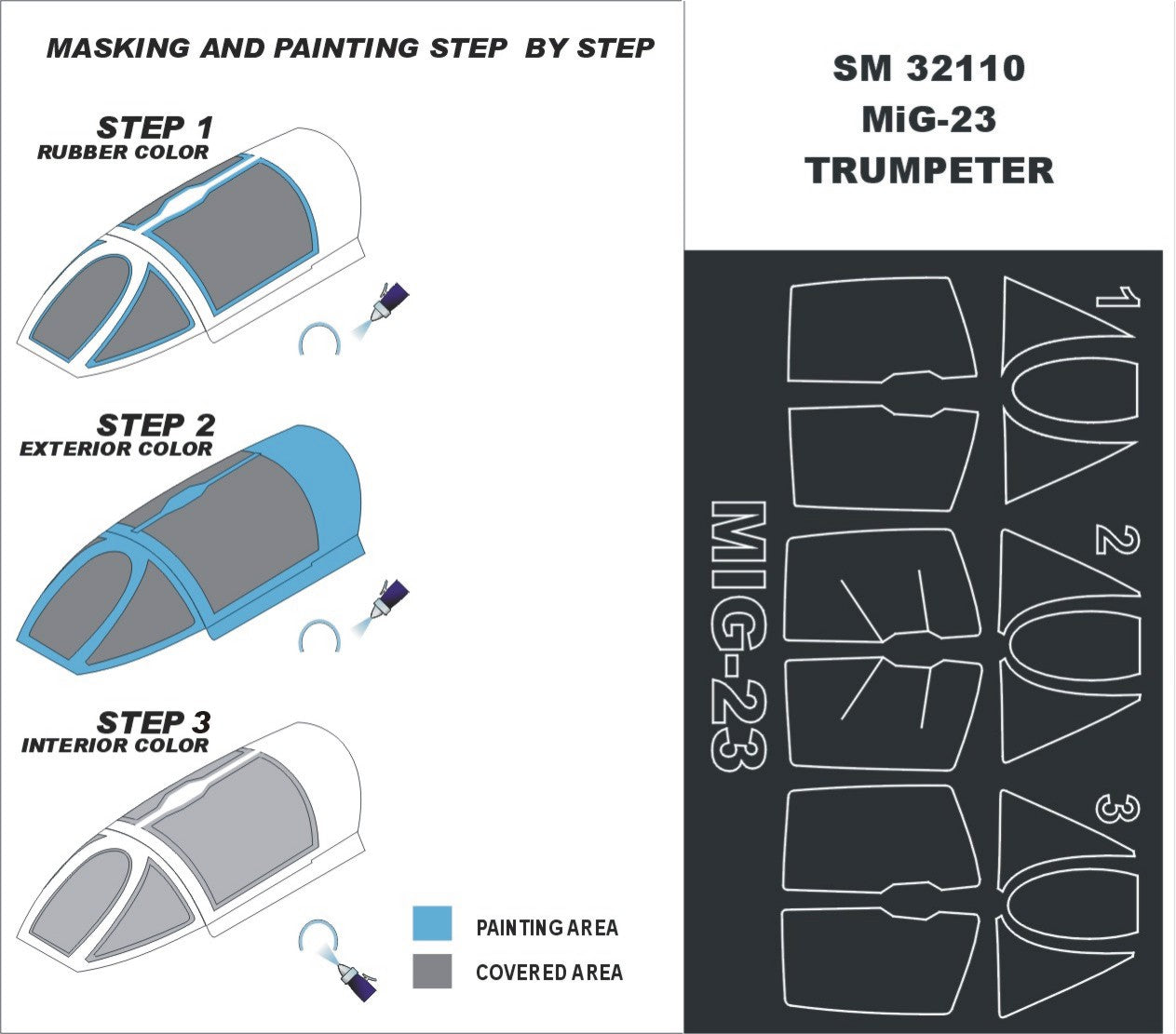 Mikoyan MiG-23MF/MiG-23ML canopy frame paint masks (inside and outside) (designed to be used with Trumpeter kits)