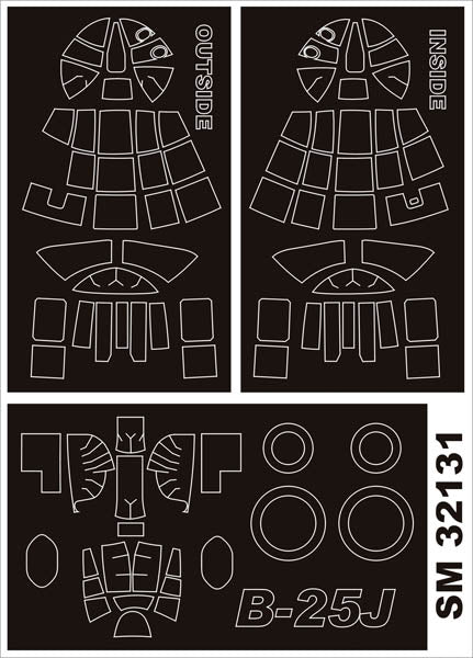 North-American B-25J MITCHELL canopy frame paint masks (inside and outside) (designed to be used with Hong Kong Models kits)