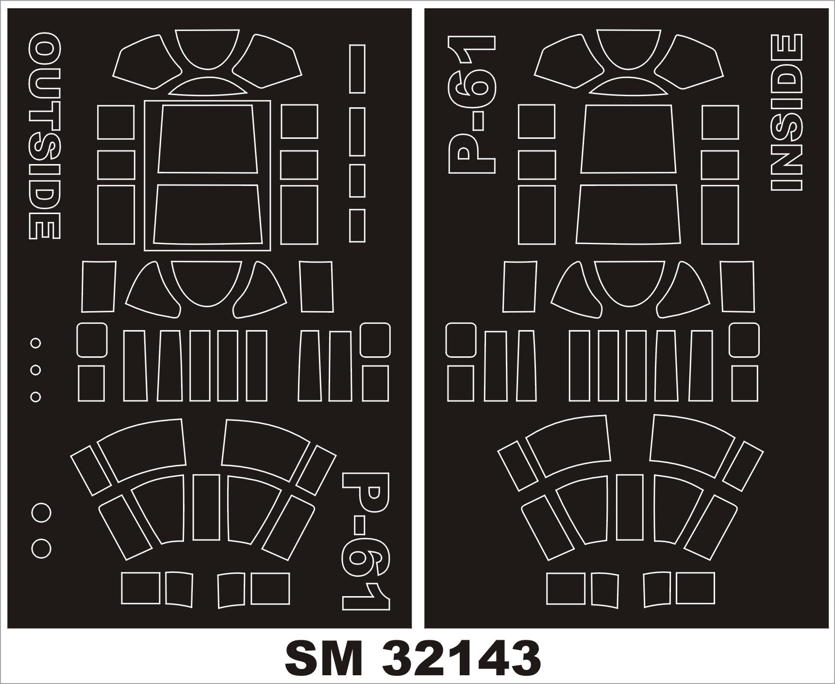 Northrop P-61B 'Black Widow' canopy frame paint masks (inside and outside) (designed to be used with Hobby Boss kits)