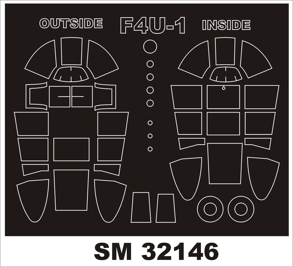 Vought F4U-1 CORSAIR canopy frame paint masks (inside and outside) (designed to be used with Tamiya kits)