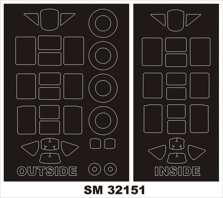 North-American T-6 TEXAN canopy frame paint masks (inside and outside)(designed to be used with Kitty Hawk Models Models and Zimi Model kits)