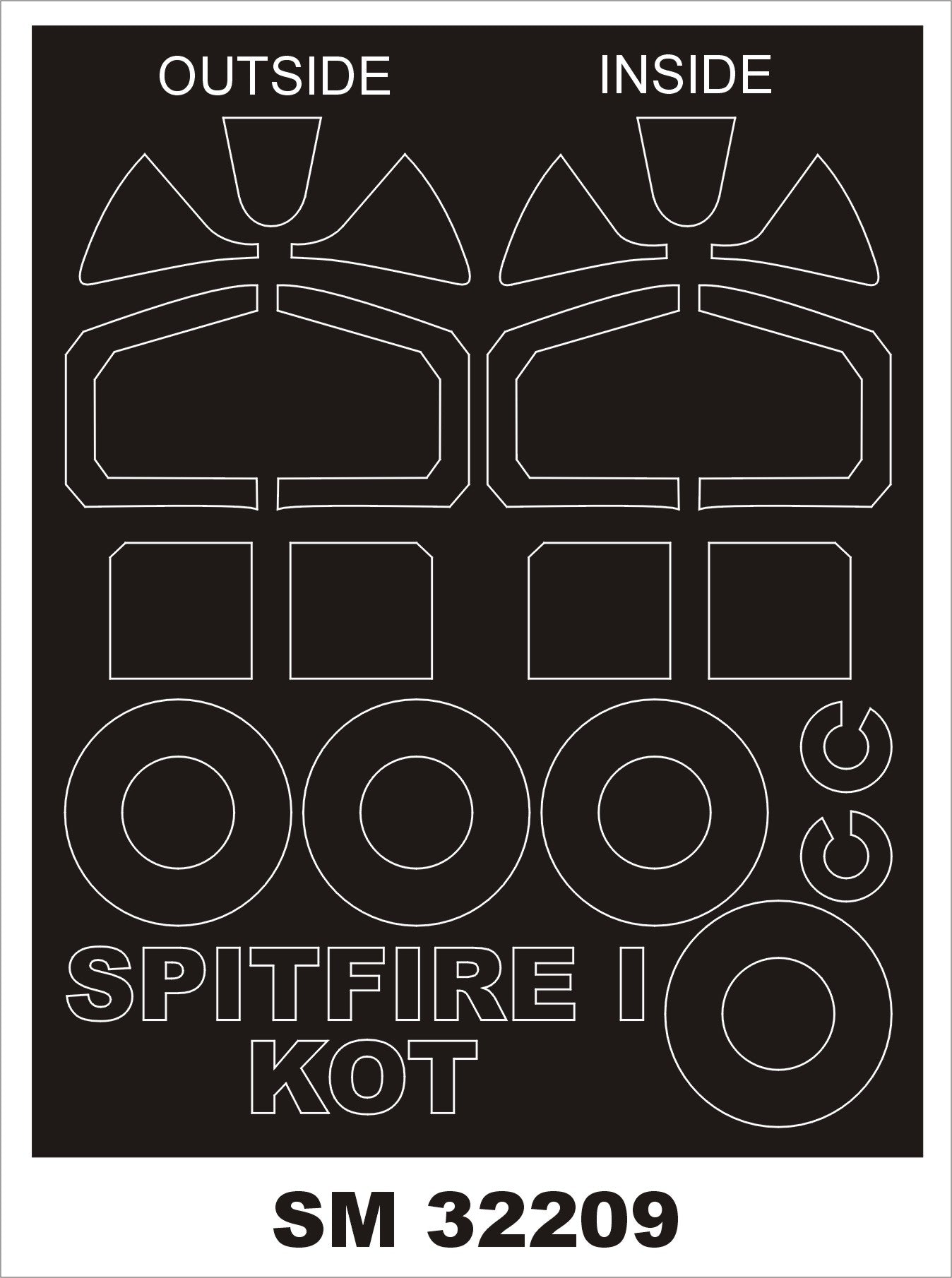 Supermarine Spitfire Mk.Ia (Mid) wheels and canopy frame paint mask (inside and outside)(designed to be used with Kotare kits)