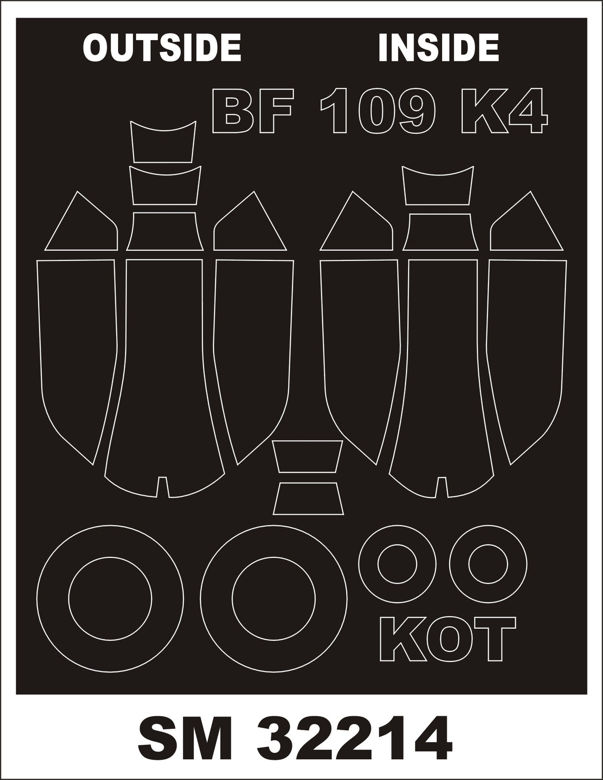 Messerschmitt Bf-109K wheels and canopy frame paint mask (inside and outside) (designed to be used with Kotare kits)