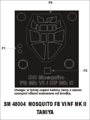 de Havilland Mosquito Mk.VI / NF.II canopy frame paint mask (outside only) (designed to be used with Tamiya kits)