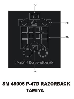 Republic P-47D Thunderbolt 'Razorback' canopy frame paint mask (outside only) (designed to be used with Tamiya kits)