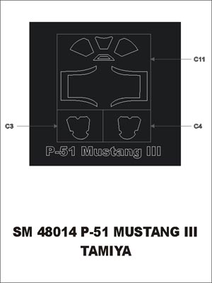 North-American P-51 Mustang Mk.III canopy frame paint mask (outside only) (designed to be used with Tamiya kits)