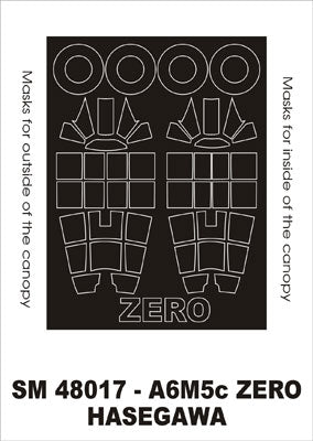 Mitsubishi A6M5c Zero canopy frame paint masks (inside and outside) (designed to be used with Hasegawa kits)