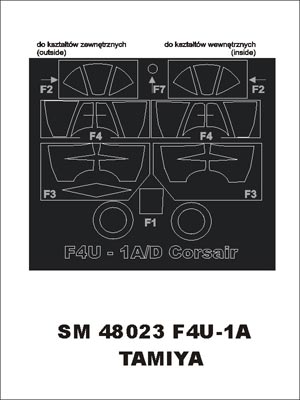 Vought F4U-1A Corsair canopy frame paint masks (inside and outside) (designed to be used with Tamiya kits)