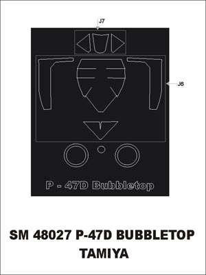 Republic P-47D Thunderbolt 'Bubbletop' canopy frame paint mask (outside only) (designed to be used with Tamiya kits)