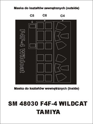 Grumman F4F-4 Wildcat canopy frame paint masks (inside and outside) (designed to be used with Tamiya kits)