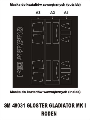 Gloster Gladiator Mk.I canopy frame paint masks (inside and outside) (designed to be used with Eduard kits and Roden kits)