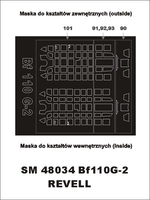 Messerschmitt Bf-110G-2 canopy frame paint masks (inside and outside) (designed to be used with Revell kits)