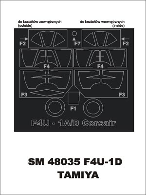 Vought F4U-1D canopy frame paint masks (inside and outside) (designed to be used with Tamiya kits)