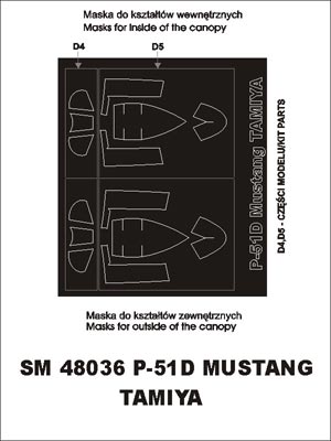 North-American P-51D Mustang canopy frame paint masks (inside and outside) (designed to be used with Tamiya kits)