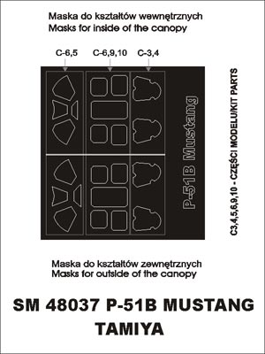 North-American P-51B Mustang canopy frame paint masks (inside and outside) (designed to be used with Tamiya kits)
