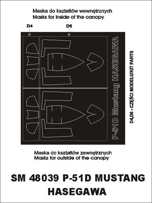 North-American P-51D Mustang canopy frame paint masks (inside and outside) (designed to be used with Hasegawa kits)