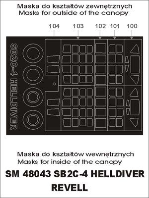 Curtiss SB2C-4 Helldiver canopy frame paint masks (inside and outside) (designed to be used with Revell kits)