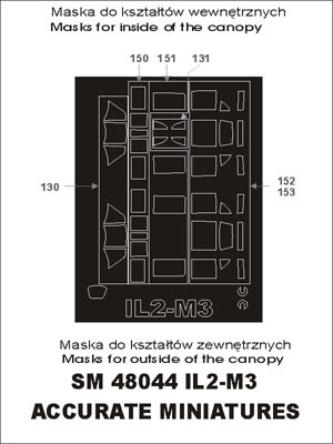 Ilyushin Il-2M3 canopy frame paint masks (inside and outside) (designed to be used with Accurate Miniatures kits)