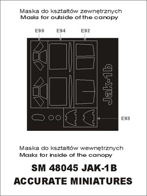Yakovlev Yak-1B canopy frame paint masks (inside and outside) (designed to be used with Academy, Accurate Miniatures, Eduard and Hobby 2000 kits)